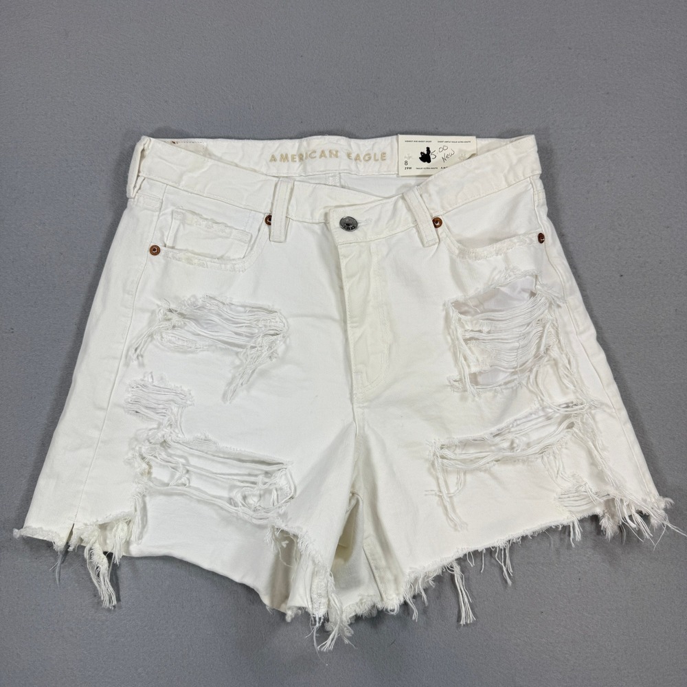 American Eagle Highest Rise Baggy Shorts Womens 8 29W White Distressed Denim NEW